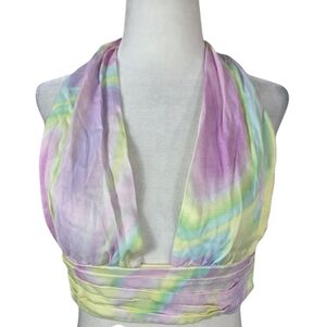 Zara Pastel Multicolor halter neck tie back cropped top